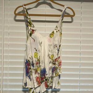 Floral Print White Sleeveless Top